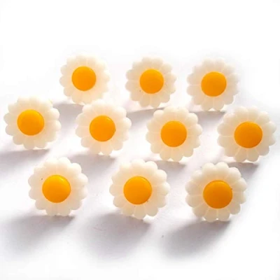 Image of Lightweight Daisy Flower Centre Pop Buttons 15mm Wide Pack of 10 (Orange Centre)