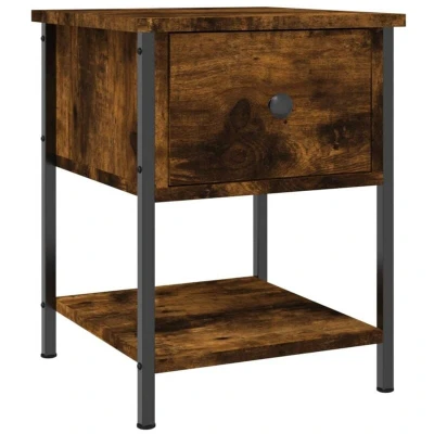 Image of vidaXL Bedside Table Cabinet Side Nightstand Smoked Oak Engineered Wood