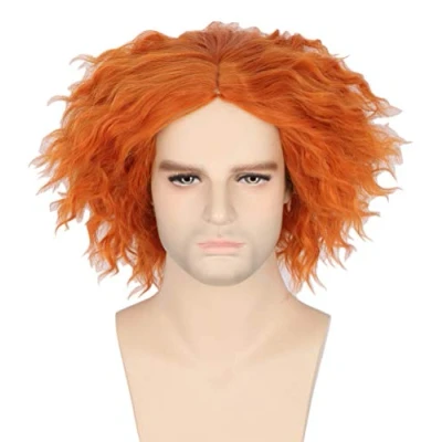 Image of Topcosplay Mens Wig Short Curly Orange Halloween Fancy Dress Costume Wigs