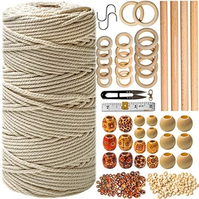 Image of Macrame Kit 227pc Wall Hanging Kit. Plant Hanger Supplies 225y Cord 3mm Beads Wood Dowels Rings E Book. Starter Set DIY Craft Kits Adults Beginners