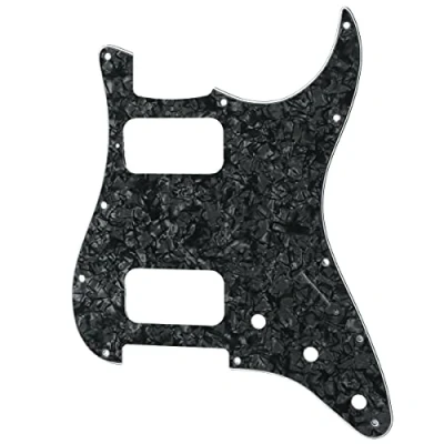 Image of Musiclily Pro 11 Holes Round Corner HH Strat Pickguard 2 Humbuckers for American/Mexican Fender Standard Stratocaster Electric Guitar, 4Ply Black Pearl