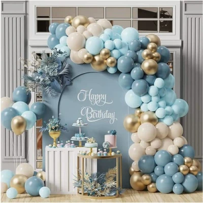 Image of Blue Balloon Arch Kit 122 Pcs Gold Balloons Garland with Nude Balloons, Retro DIY for Men Boys Birthday Party, Baby Shower, Graduation Christening Decorations