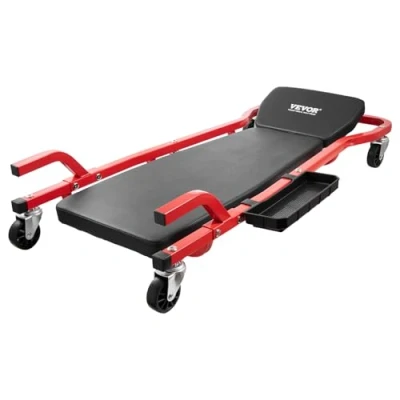 Image of VEVOR Mechanic Garage Creeper, 1118 mm, 136.1 kg Capacity Automotive Rolling Creeper with 6 Casters Adjustable Cushioned Headrest Tool Tray, Heavy Duty Steel Frame for Garages, Repair Shops, and DIY