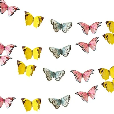 Image of Talking Tables 5m (16ft) Small 3D Butterfly Garland Bunting Pastel Birthday Decorations Supplies for Kid&#039;s Party, Woodland Fairies Theme, Girls Bedroom Accessories, 5 metres