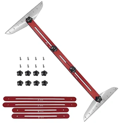 Image of Evenlyao Stair Tread Template Tool Gauge Measuring Board for Stairs, Shelf and Cutting Drywall Adjustable Range 11inch 60inch, Red