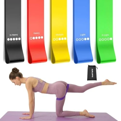 Image of Aurldpio Resistance Bands [Set of 5],Resistance Band for Women and Men, Skin Friendly Fitness Exercise Loop 5 Levels Training Legs Glutes,Arms,Pilates,Yoga Carry bag included