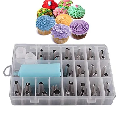 Image of Jatidne 24 Pieces Piping Bags and Nozzles Cake Decorating Kit Icing Stainless Steel Flower Nozzle Set