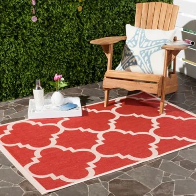 Image of SAFAVIEH Trellis Rug for Indoor &amp; Outdoor Courtyard Collection, Short Pile, in Red color, 201 X 290 cm