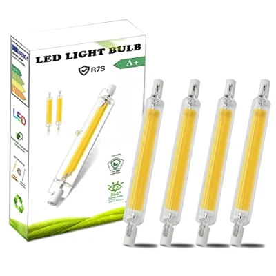 Image of AEPOYU R7S LED Bulb 78mm 10W Dimmable Linear Light Warm White, 2700K Double Ended Reflector Bulb, Replacement 100W Halogen for Ceiling Floodlight Lamp Wall 4 Pack.
