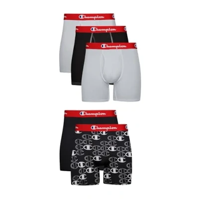 Image of Champion Men&#039;s Underwear Boxer Briefs, Everyday Active, Lightweight Stretch, Multi Pack, Black/Grey 5 L (Pack of 5)