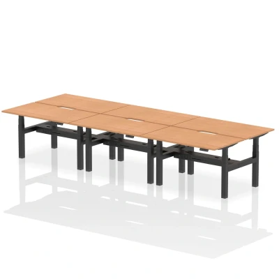 Image of Air B2B 1400x800mm Height Adjustable 6P Bench Desk Scalloped Oak/Black