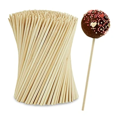 Image of Relaxdays Cake Pop Sticks, 400x Set, 15cm Long, Lollipop, Cotton Candyfloss, Skewer, Popsicle, Wooden, Bamboo, Natural, 15 x 0.4 cm