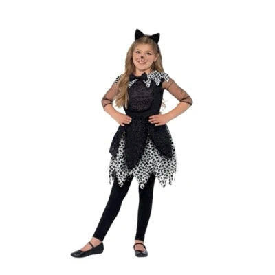 Image of Smiffys Deluxe Midnight Cat Costume, Black with Dress, Tail &amp; Ear Headband, Halloween Child Fancy Dress Up Costumes