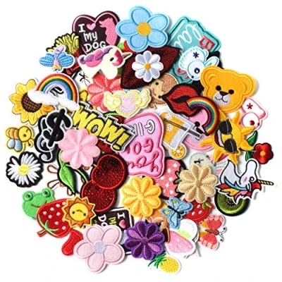 Image of AXEN 60PCS Embroidered Iron on Patches DIY Accessories, Random Assorted Decorative Patches,Cute Sewing Applique for Jackets, Hats, Backpacks, Jeans, 60 Pieces Package