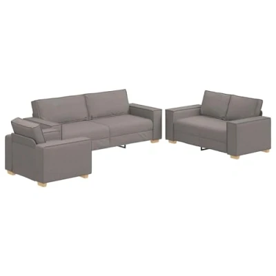 Image of vidaXL Sofa Set of 3 Taupe Comfy Polyester Lounge for Office/Living Room Breathable Fabric Upholstery &amp; Sturdy Design Freestanding Couch Social Gatherings