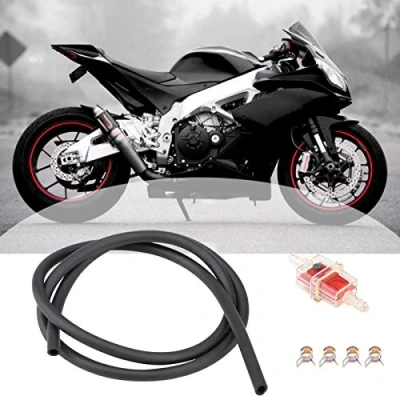 Image of Fuel Line Hose, Engines Line, 6mm Filter, 1/4 Inch Motorcycle Scooter Square Filter + Hose Clamp Set(red)