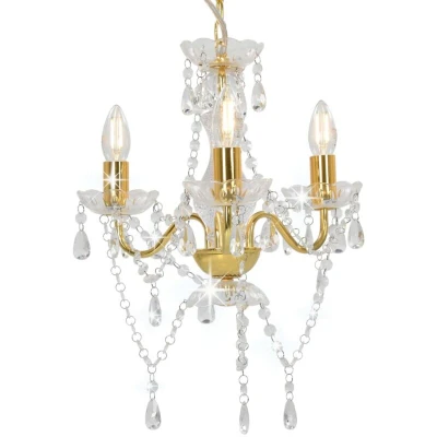 Image of vidaXL Chandelier with Beads Golden Round 3 x E14