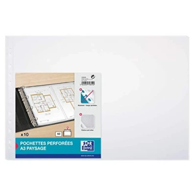 Image of Elba A3 Clear Punched Plastic Wallets Pack of 10 Landscape 11 Trous colourless