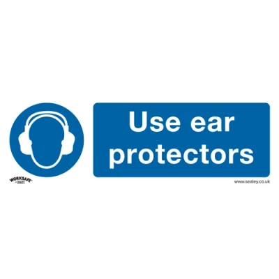 Image of Worksafe Mandatory Safety Sign Use Ear Protectors Rigid Plastic Pack of 10