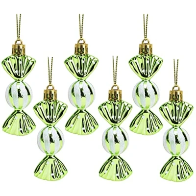 Image of Christmas Concepts® Pack of 6 8cm Mini Sweet Shaped Baubles Shiny &amp; Glitter Decorated Tree Decorations (Lime Green)