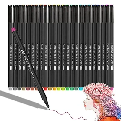 Image of Surcotto Fineliner Pens, 24 Colour Fine Point pens Set 0.4mm Tip colouring for Sketch Writing Drawing