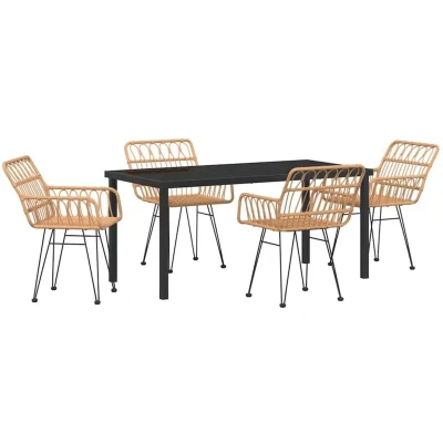 Image of vidaXL 5 Piece Garden Dining Set Brown Poly Rattan