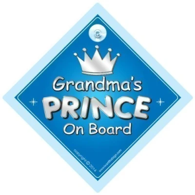 Image of Grandma&#039;s Prince on Board Car Sign, Grandchild, Grandchildren, Baby Sign,Baby board, Novelty Sign (707)
