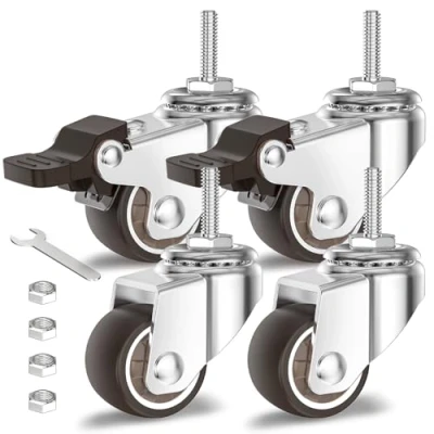 Image of HOLKIE Castor Wheels 25mm Castors for Furniture Casters Set of 4 Stem Caster Trolley M6 1 x 20mm (Stem Diameter 6mm, Length 20mm) Total Capacity 40KG (2 with Brakes and 2 without)