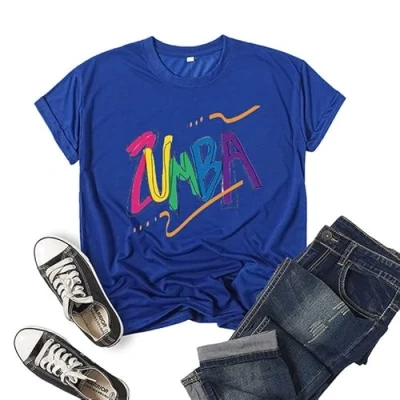 Image of keephen Zumba T Shirt for Women Printed Short Sleeves Casual Top 2023 Classes Dance Fitness Training
