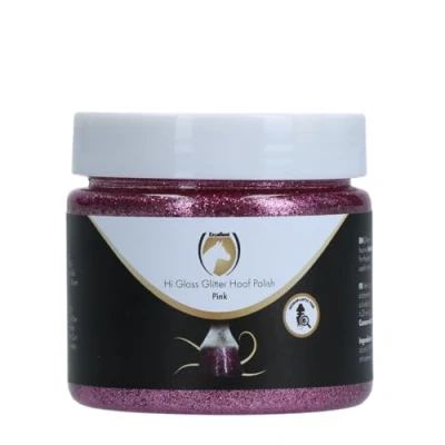 Image of Holland Animal Care Hi Gloss Glitter Hoof Polish for Hooves and Fur Moisturising Includes Brush Microplastic Free 150 ml Pink