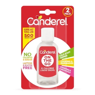 Image of Canderel On The Go Liquid Sweetener 2 x 55 ml Zero Sugar and Calories 500 Servings (2 Pack)