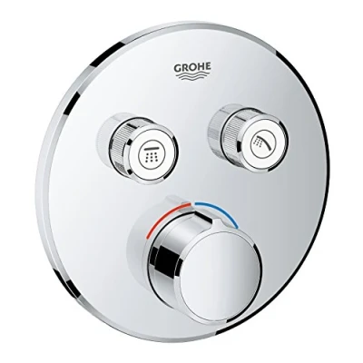 Image of GROHE SmartControl Round Concealed Mixer for Shower or Bath (2 Valves, Set Final Installation Rapido SmartBox, Push Button ON OFF, Turn Volume Adjustment), Chrome, 29145000
