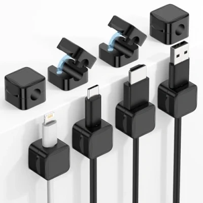 Image of MoKo 8 Pack Magnetic Cable Clips, Desk Cord Organizer, Adhesive Holder, Management Wire Holder Keeper Organizer for Nightstand Kitchen Office Car Wall Glass, White
