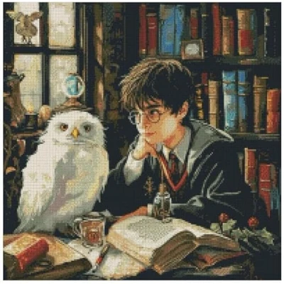 Image of Boy and Owl (2) Counted Cross Stitch Kits, 14 Count aida Fabric, 100% Cotton Thread, 200x200 Stitch,36x36cm kit