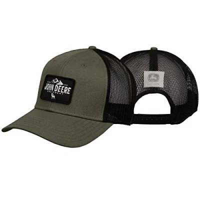 Image of John Deere Men’s Twill &amp; Mesh Adjustable Suede Logo Hat (Olive/Black)