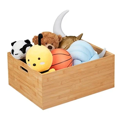 Image of Relaxdays Storage Box, Stackable, Handles, H x W D: 21 50 40 cm, Bamboo, Natural