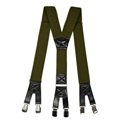 Image of Heavy Duty Y Shape Braces/Suspenders with 6 Clip Design, 4cm Olive Green