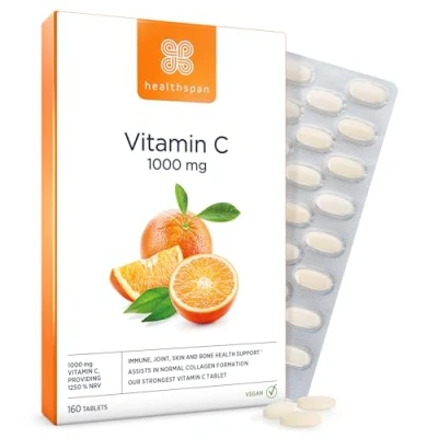 Image of Healthspan Vitamin C 1,000mg (5 Months&#039; Supply) Support Your Immune Health Reduces Tiredness &amp; Fatigue and Supports Joint, Skin Bone Vegan