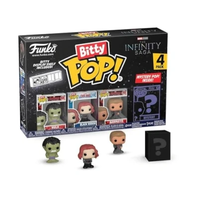 Image of Funko Bitty Pop! Marvel Hulk 4PK Hulk, Black Widow, Hawkeye and A Surprise Mystery Mini Figure 0.9 Inch (2.2 Cm) Comics Collectable Stackable Display Shelf Included Gift Idea