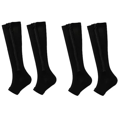 Image of 2Pairs Medical Compression Socks for Women Men, 15 20mmHg Knee High Flight Stockings, Zipper Swollen Varicose Veins Running Nurses Pregnancy Travel (Black, S/M)