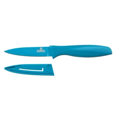 Image of Premier Housewares Zing Vegetable Knife, Non Stick Blade with Lid, Blue PP, TPR Coated Handle