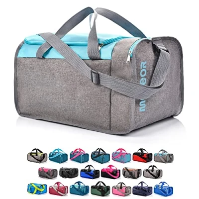 Image of Sports Bag Gym Holdall Men Women Duffel Shoulder Fitness Swimming Pool Travel Holiday Strap Sport Cabin Luggage Weekender Overnight Camping Small 20L Large 40L (40 L, Blue/Grey)