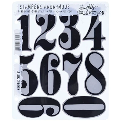Image of Tim Holtz Cling Mounted Stamp Sets Stampers Anonymous Numeric Rubber Stamp, Red, 7x8.5 inch