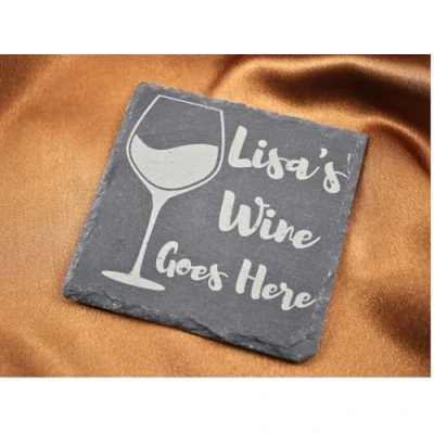 Image of Square Personalised Wine Glass Engraved Slate Coaster