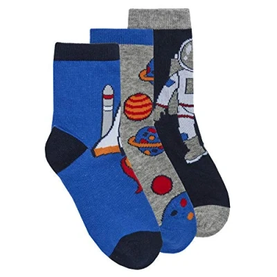 Image of Metzuyan Boys 3 Pair Pack Cotton Rich Novelty Colourful Design Socks Astro 9 12