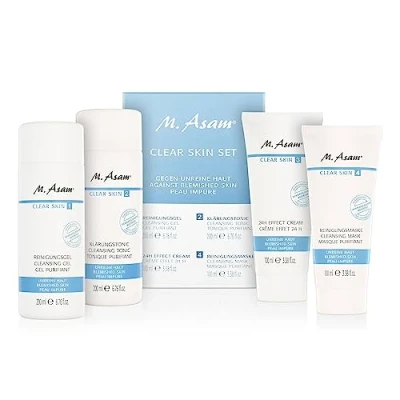Image of M. Asam CLEAR SKIN Set refreshing Cleansing Gel (200ml), 4 in 1 Tonic to help combat spots &amp; blackheads mattifying moisturizer 24h Effect Cream (100ml) Mask