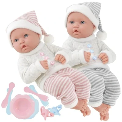 Image of Bibi Doll Twin Baby Dolls Boy and Girl with Dummies Feeding Set Kids Role Play Toys Accessories Babies Gift