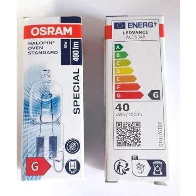 Image of Osram Halogen Capsule Bulb 40W G9 for Oven Up to 300 Pack of 2