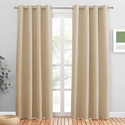 Image of PONY DANCE Thermal Bedroom Curtains Room Darkening Door Eyelet Top for Living Decoration Privacy Drapes Office Meeting Room, 2 Pieces, 52 x 84 inch, Biscotti Beige