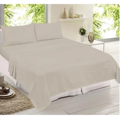 Image of Adore Home 100% Cotton Flannelette Sheet Set Fitted Sheet, Flat 1 x Pillowcases Bed, Latte, Single